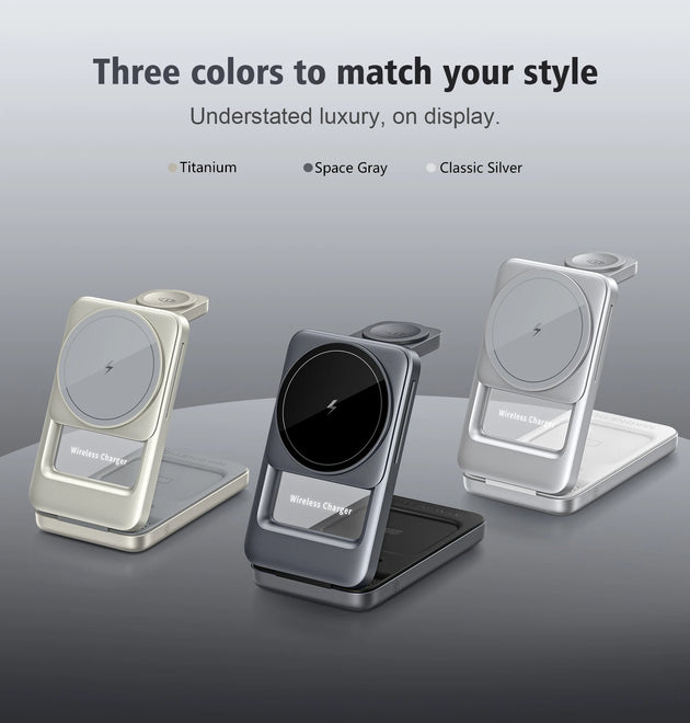 3 in 1 Wireless Charger Stand for iPhone 17 16 15 14 13, Apple Watch & AirPods Pro Foldable Travel Design & Night Light