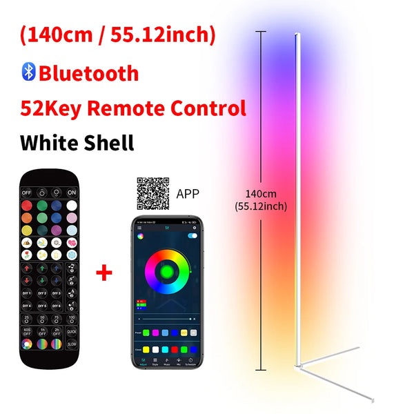 Living Room Dimmable RGB Corner Floor Lamp 140cm Stand Smart APP LED Mood