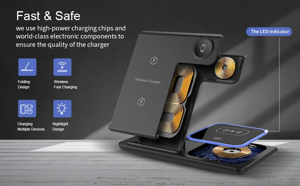 Wireless Charger Stand Pad Foldable Fast Charging Station Dock For iPhone