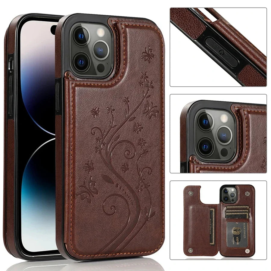 Wallet Butterfly Embossing Slot Magnetic Flip Leather Case For iPhone Plus Cover