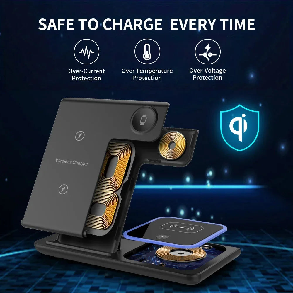 3 in 1 Folding Wireless Charger Stand For iPhone 17 16 15 14 13 12 Pro Max Fast Charging Station For Apple Watch 11-2 SE Airpods