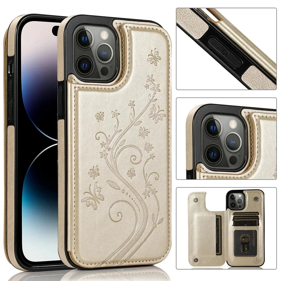 Wallet Butterfly Embossing Slot Magnetic Flip Leather Case For iPhone Plus Cover