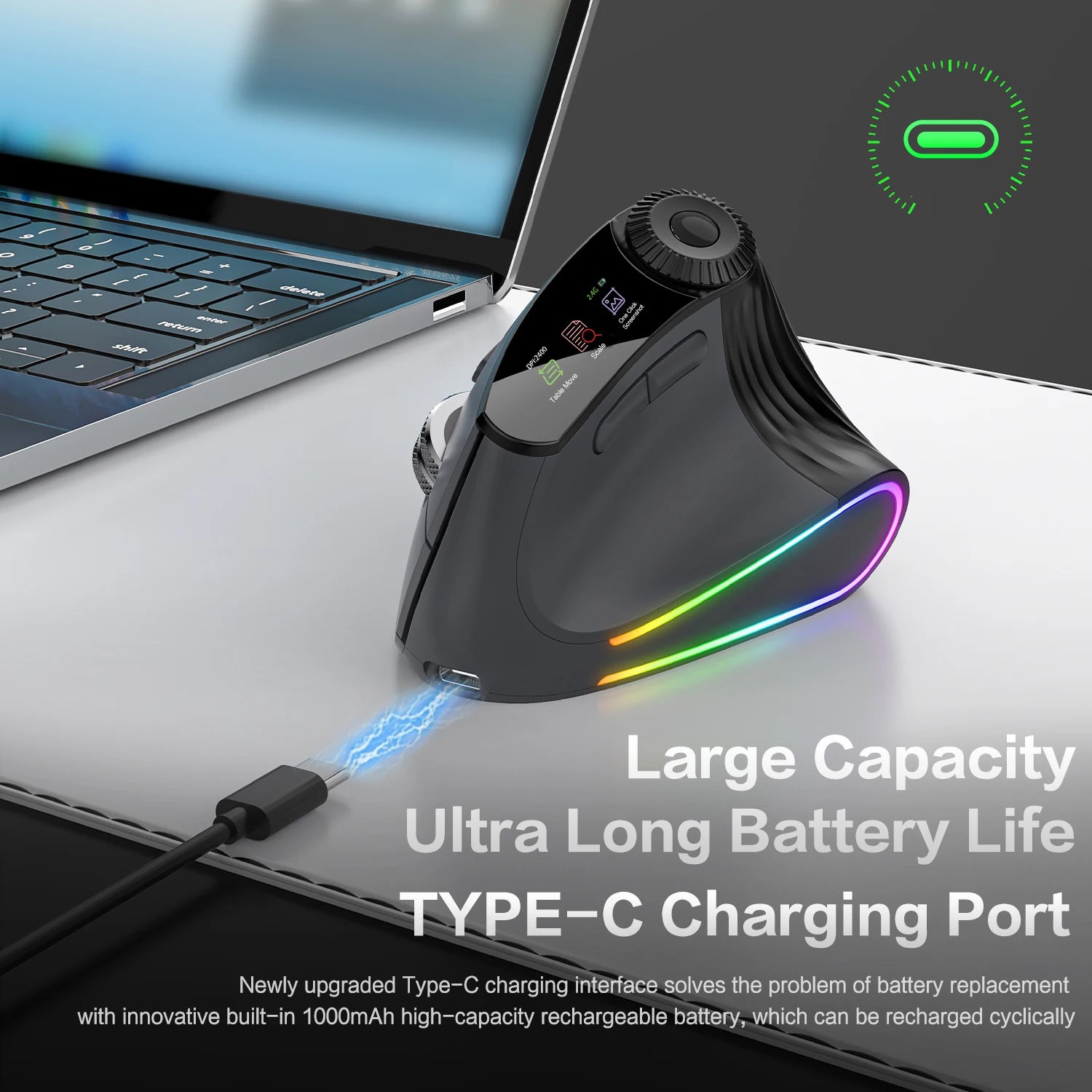 Jomaa RGB Backlit Speed Roller Wireless Vertical Mouse with Function Adjustment