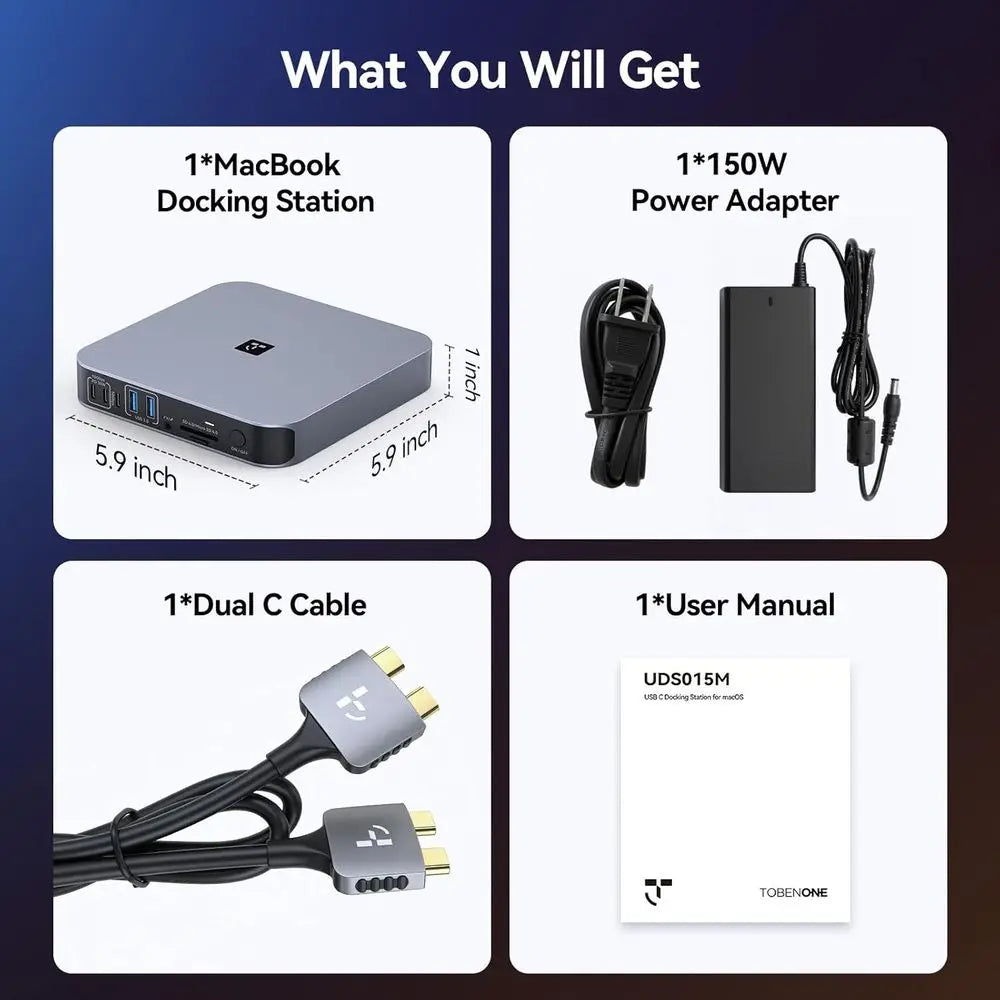 Universal 18-in-2 Docking Station for Dual Monitors, MacBook Pro USB-C