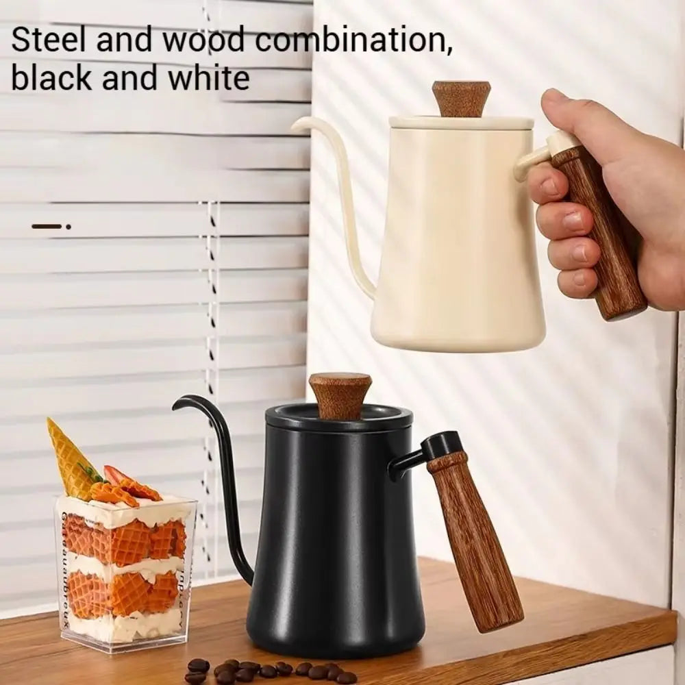 Stainless Steel Goose Neck Coffee Pot Drip Port Wooden Handle Long Narrow Drip Carafe Anti-scald Scale Hand Brewing Kettle