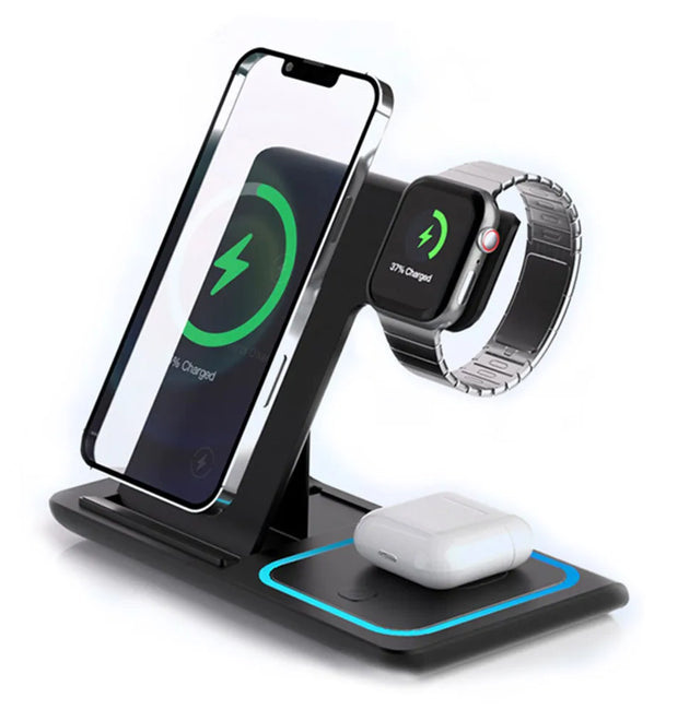 3 in 1 Folding Wireless Charger Stand For iPhone 17 16 15 14 13 12 Pro Max Fast Charging Station For Apple Watch 11-2 SE Airpods
