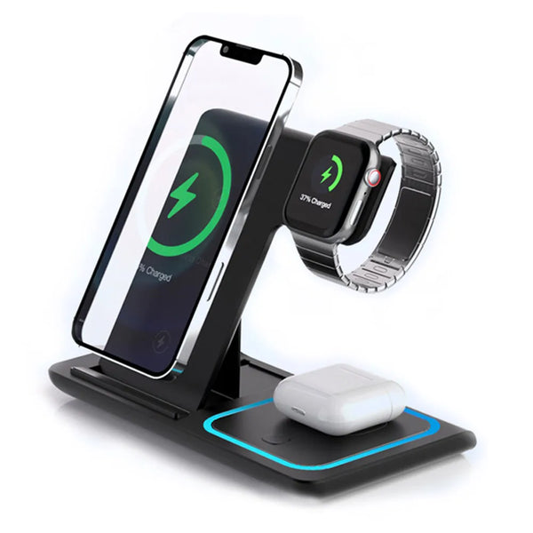 3 in 1 Folding Wireless Charger Stand For iPhone 17 16 15 14 13 12 Pro Max Fast Charging Station For Apple Watch 11-2 SE Airpods