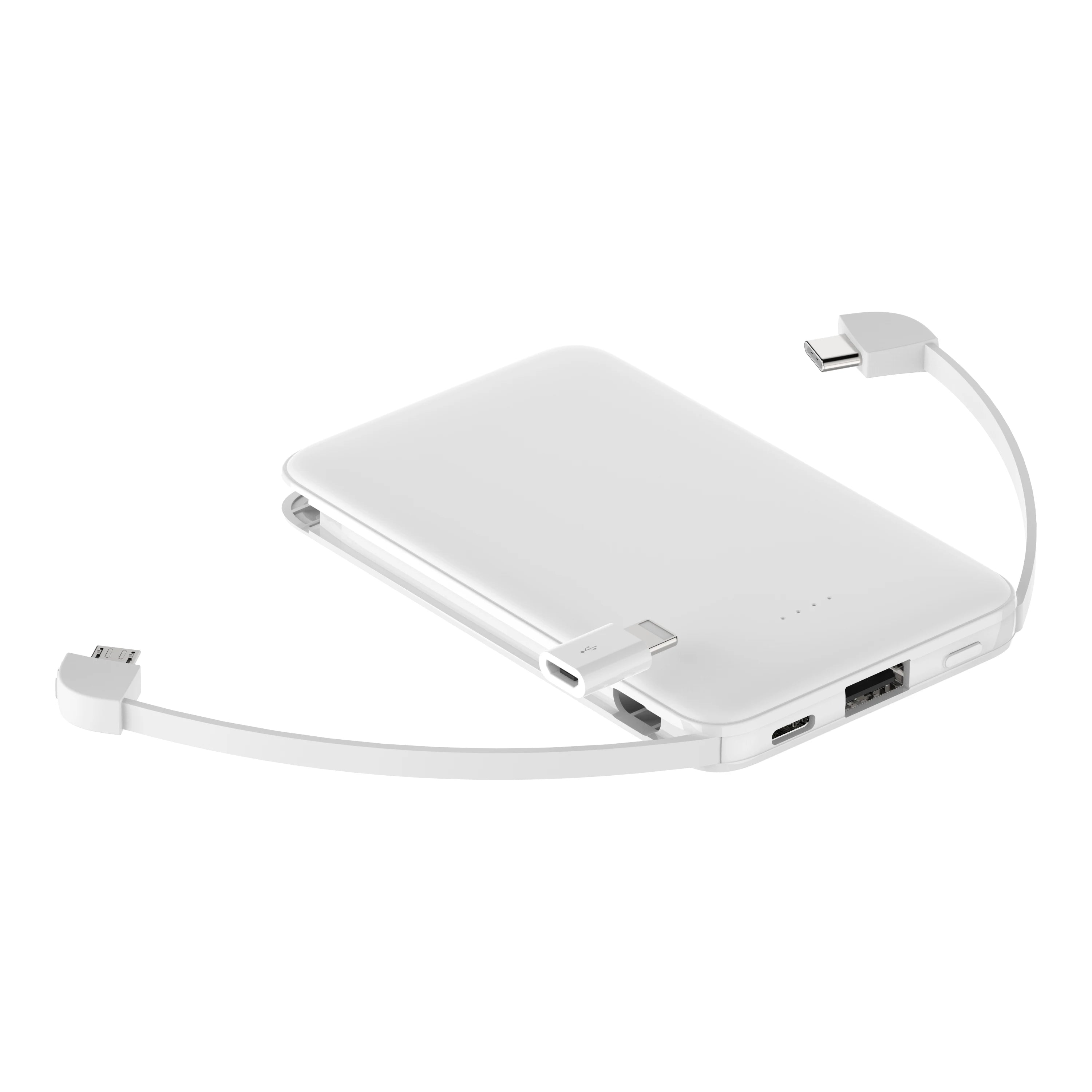 Ultra-thin Power Bank 5000mAh Built-in Cable Phone External Battery Powerbank