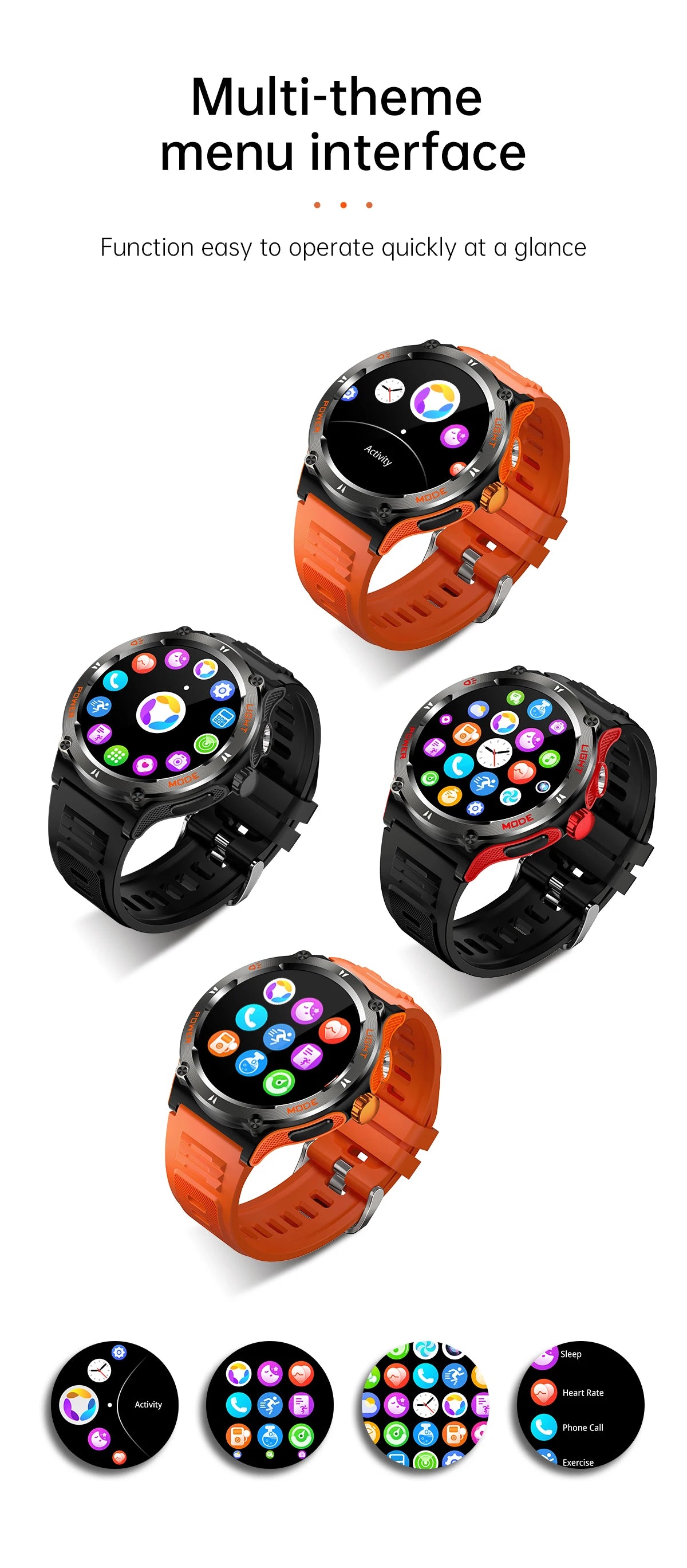 KT76 Sports Smartwatch Men With Flashlight 1.53-inch HD Screen BT Calls 3ATM Waterproof Compass Health Monitor