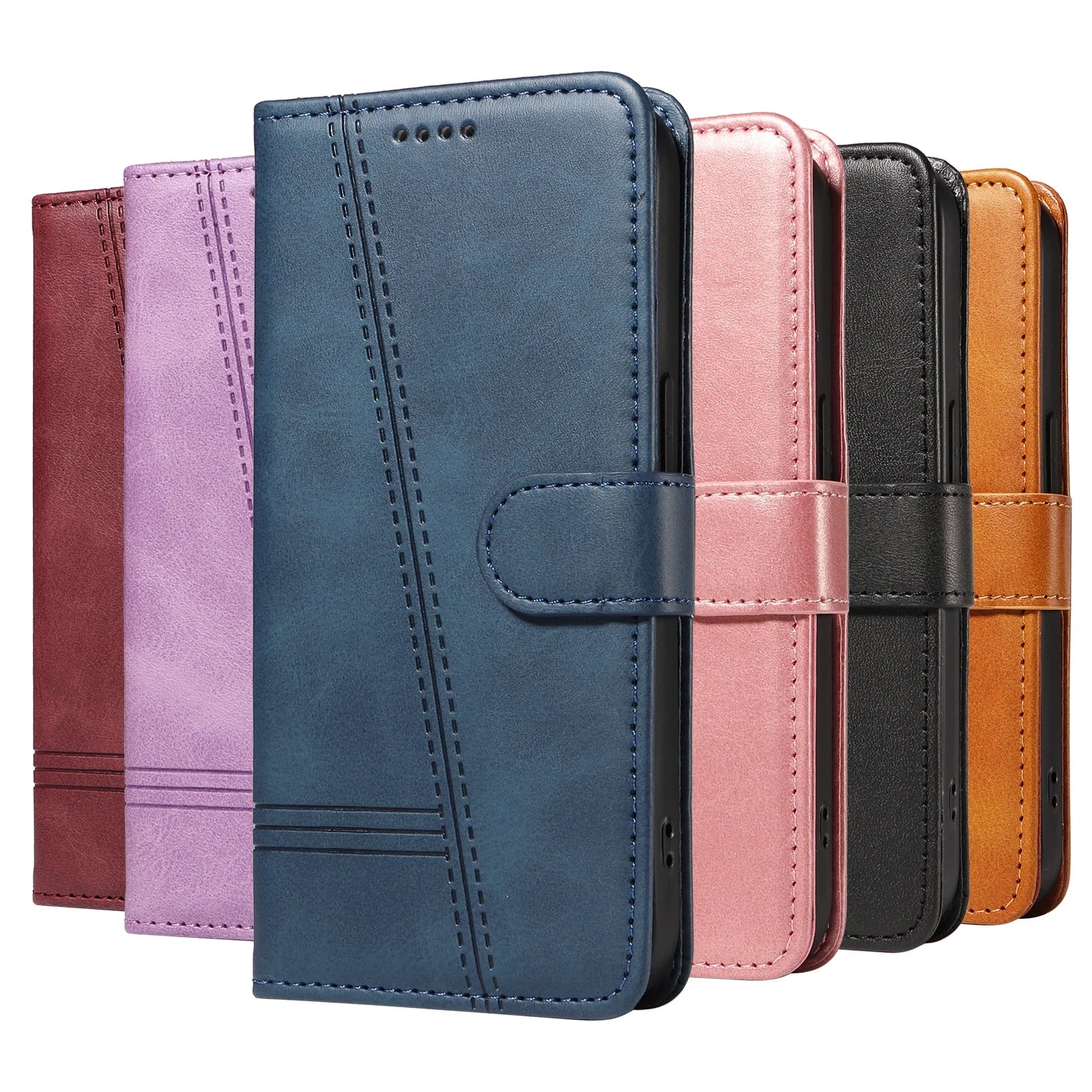 Line Leather Case For iPhone Pro Max Plus Mini Air Phone Case Flip Wallet Card