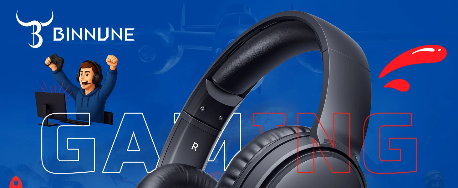 BINNUNE Wireless Gaming Headset with Mic Lightweight Over-Ear Gaming