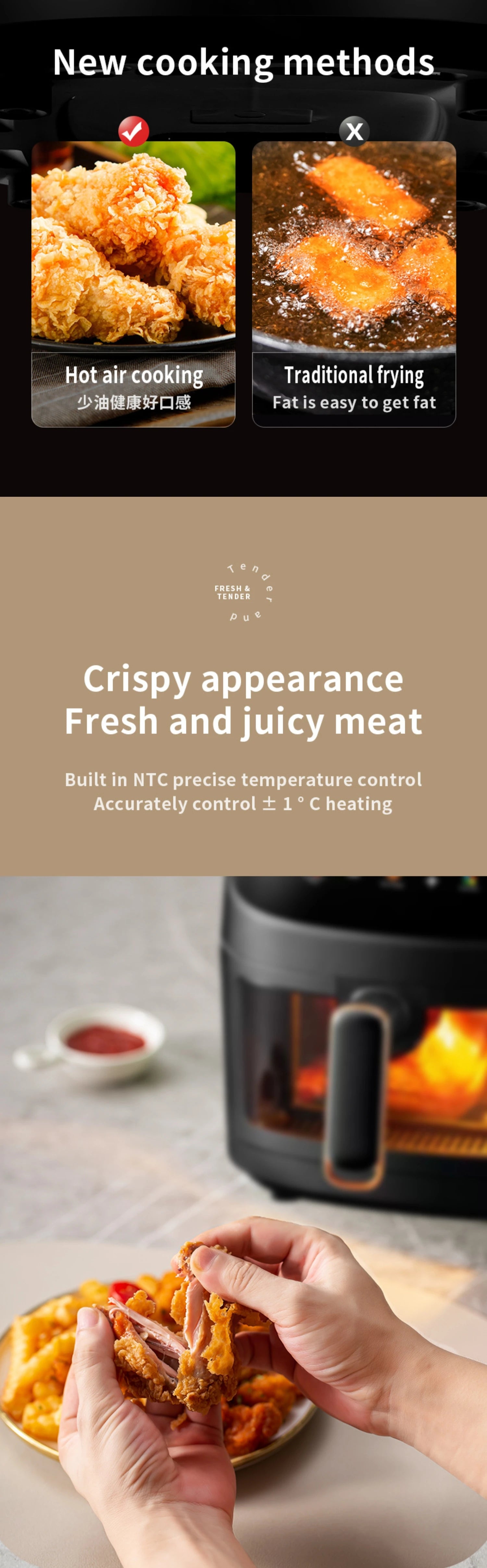 New 8L Large Capacity Air Fryer Multifunctional Visible Window Microcomputer Control for Home Commercial Use