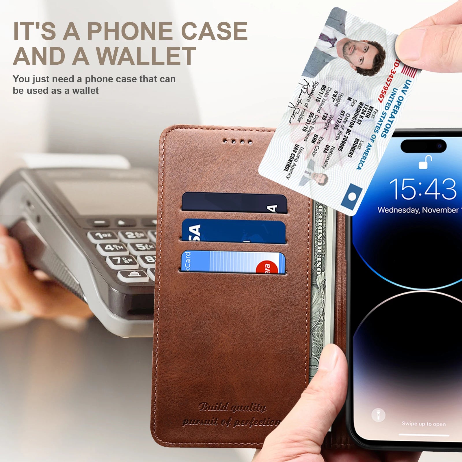 SUTENI Faux Leather Wallet Phone Case Cover Flip For iPhone Pro Max Plus Mini
