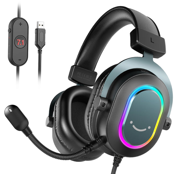 Fifine Dynamic RGB Gaming Headset with Mic Over-Ear Headphones