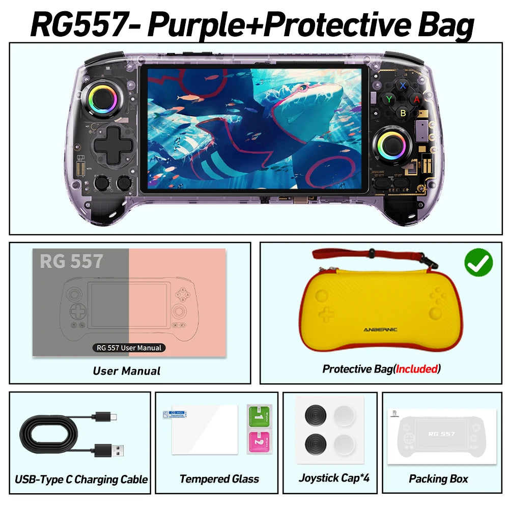 Anbernic RG557 Handheld Video Game Console Android 14 Gaming Console 5.48" AMOLED HD Screen Game Player WiFi 6E Bluetooth 5.3