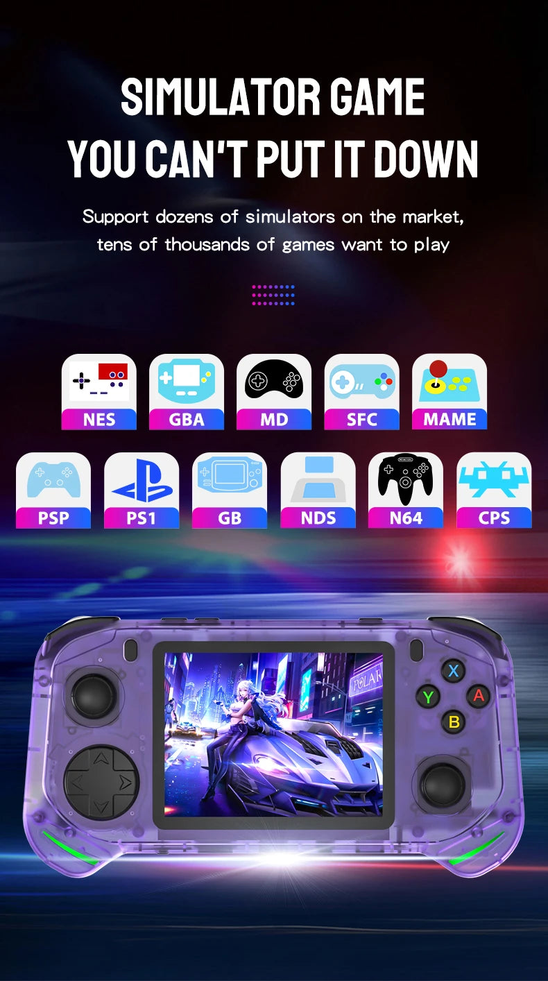 RX6H Retro Handheld Video Game Console 3.5-inch IPS Screen Linux System Portable Pocket Video Game Player 64GB Games GBA PS1