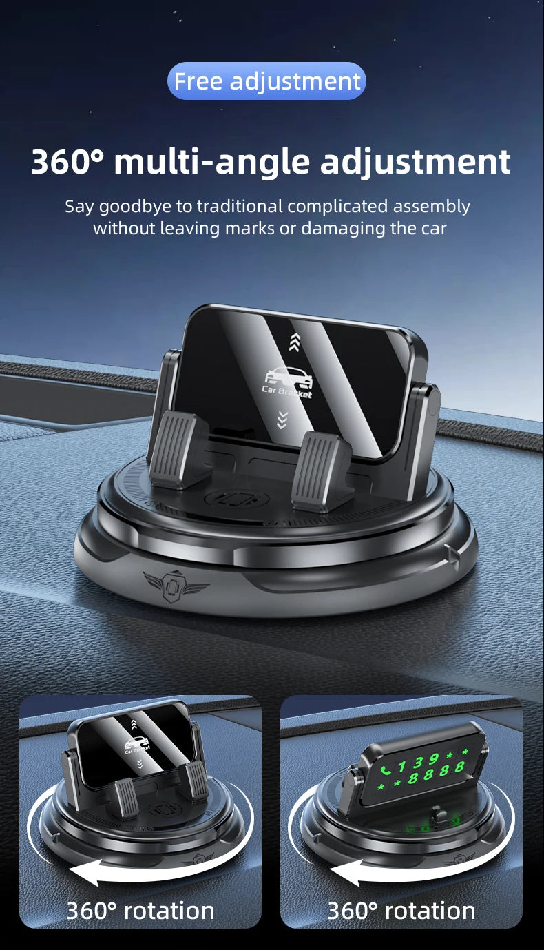 Lcars Car Dashboard Phone Holder, 360-Degree Rotatable, Multifunctional Phone Holder with Parking Number Plate, Special Support Stand for Car Navigation, Adhesive Base