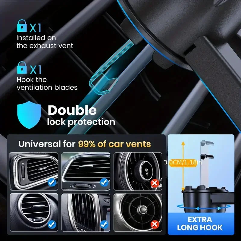 Lcars Car Phone Holder, Car Air Vent Clip Spiral Hook, Aluminum Alloy Panel Anti-Shake, Multifunctional Universal In-Car Navigation Phone Stand