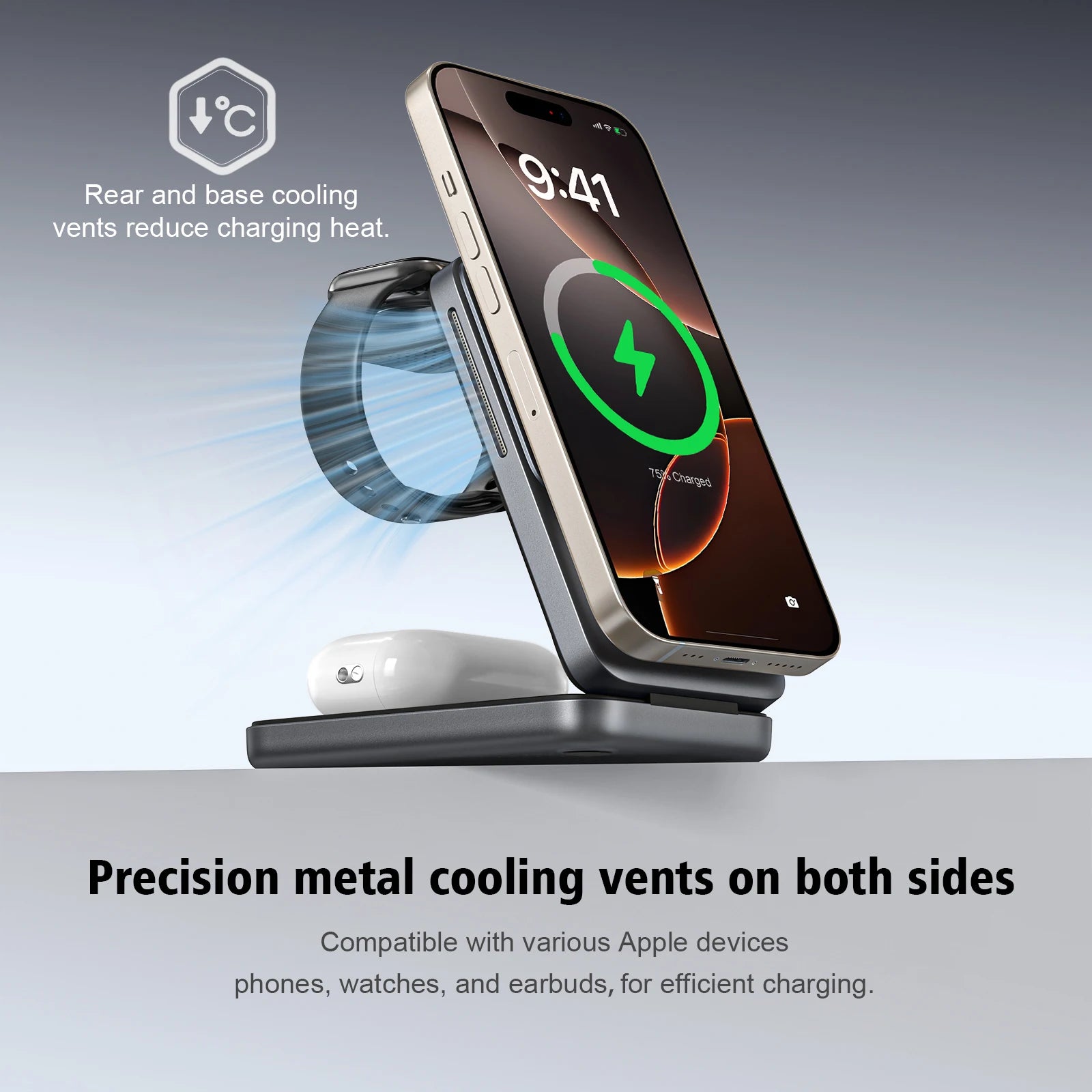 3 in 1 Wireless Charger Stand for iPhone 17 16 15 14 13, Apple Watch & AirPods Pro Foldable Travel Design & Night Light