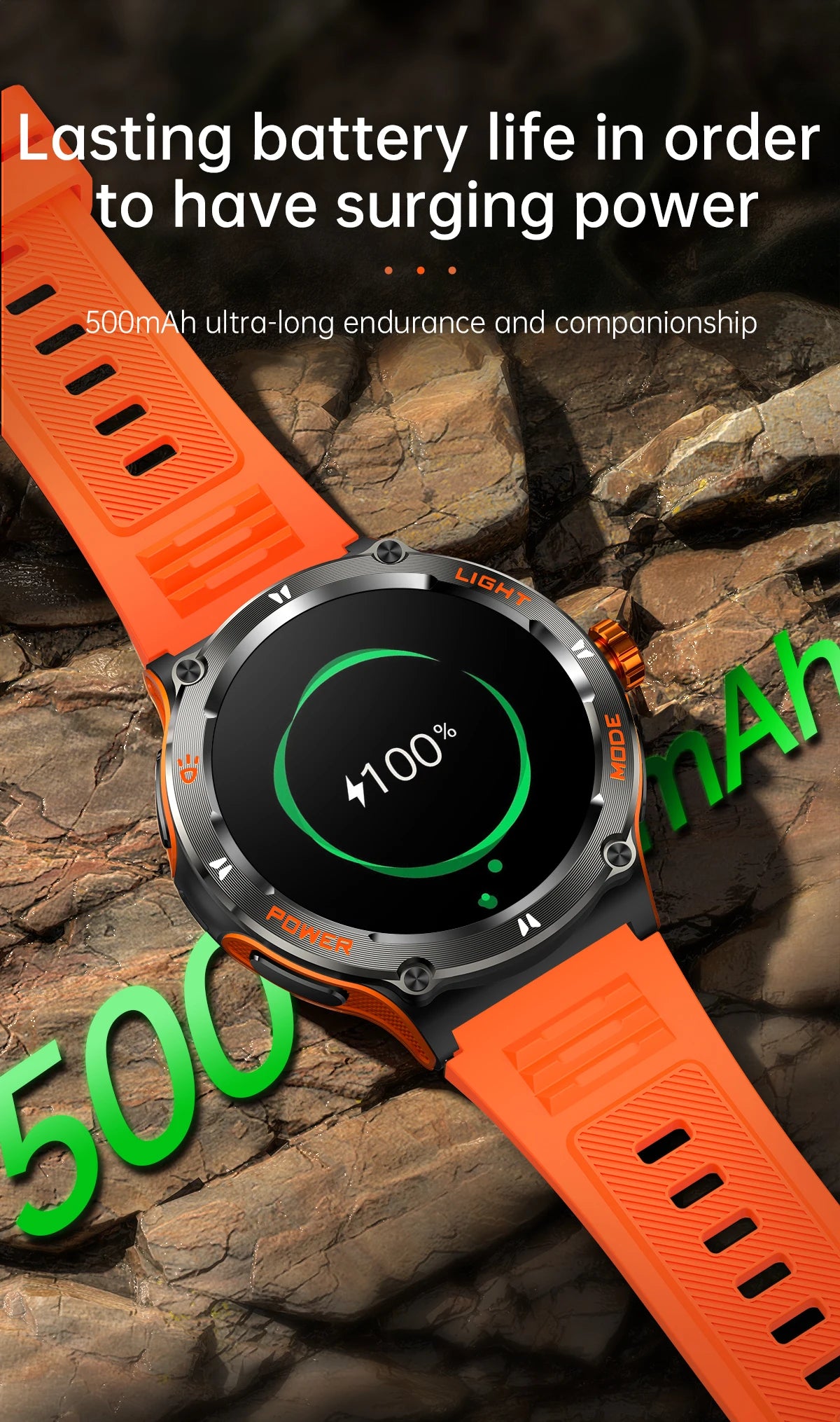 KT76 Sports Smartwatch Men With Flashlight 1.53-inch HD Screen BT Calls 3ATM Waterproof Compass Health Monitor