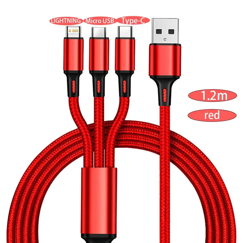 3 In 1 USB Charger Fast Charging Cable Type C Micro LIGHTNING Multi Charger