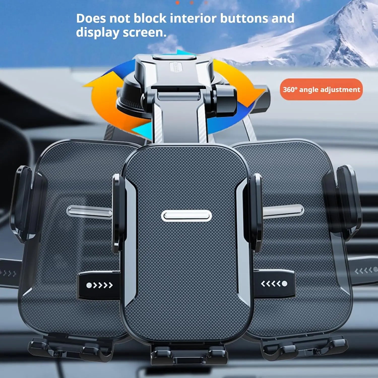 Adjustable Dashboard Car Cell Phone Holder with Telescopic Arm & Side Grips