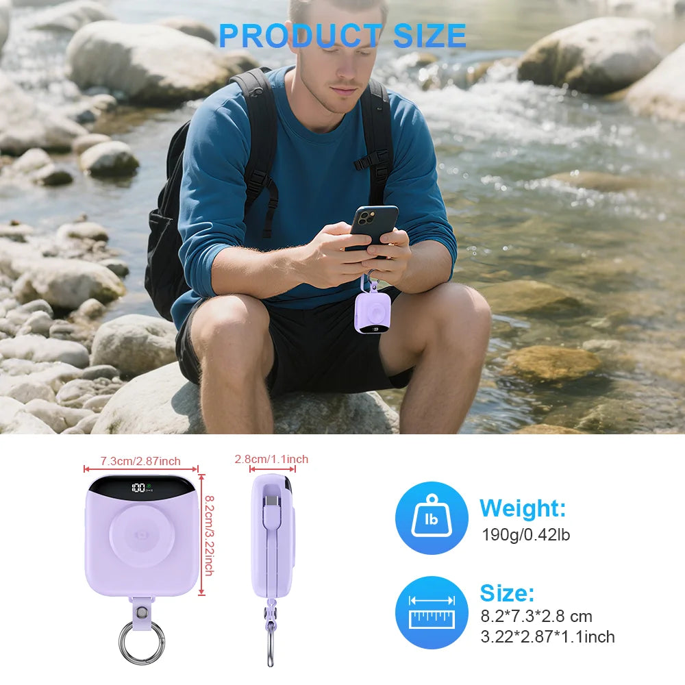 Power Bank for Apple Watch Wireless Charger Built-in Lightning Type-C Cables
