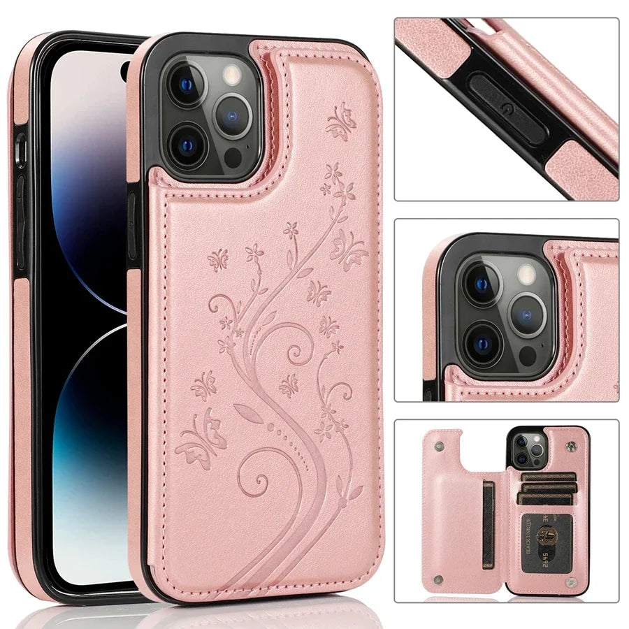 Wallet Butterfly Embossing Slot Magnetic Flip Leather Case For iPhone Plus Cover