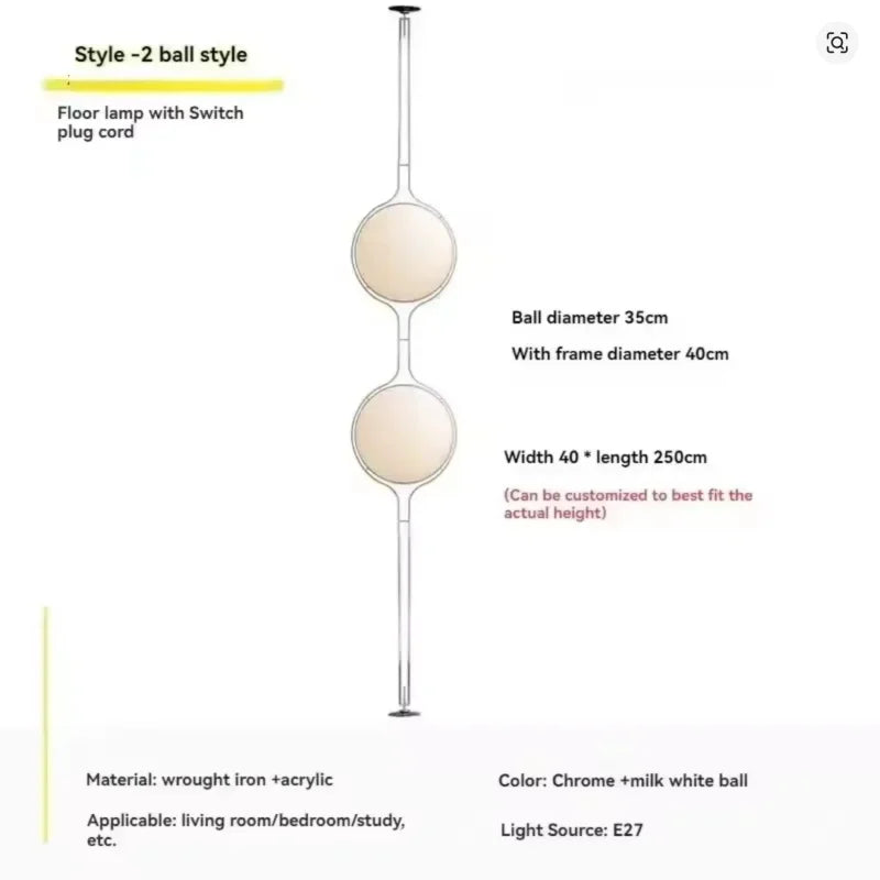 Garrault  Delord Floor Lamp Chrome Metal White Acrylic Ball Floor Light Living Room
