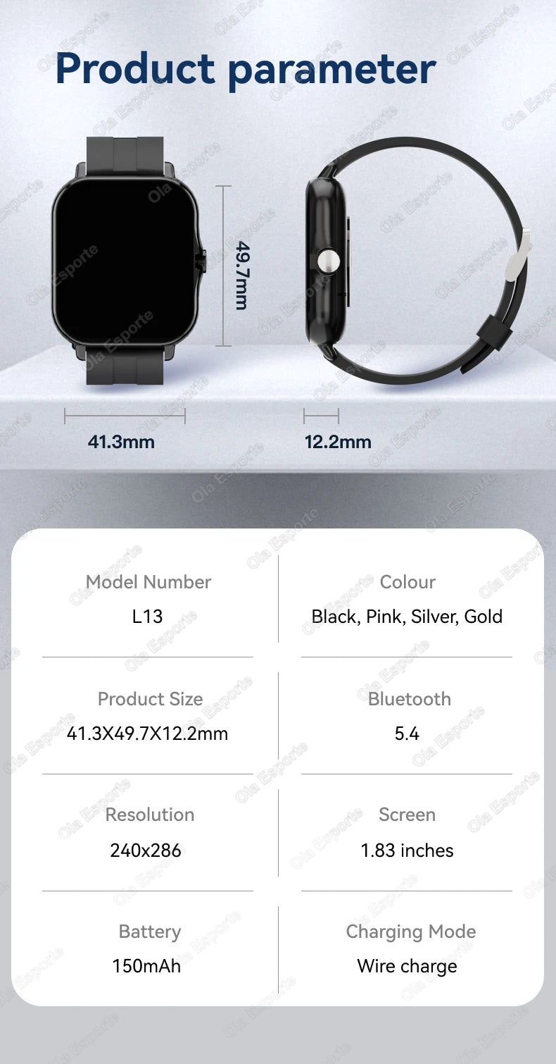 2026 Smart Watch Android Phone 1.83'' Inch Color Screen Bluetooth Call Blood Oxygen/Pressure Monitor Smart Watch Women Men A2435