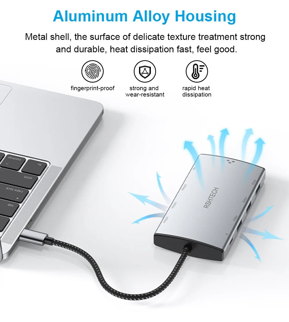Multiport USB C Hub with RJ45 1Gbps Ethernet Adapter Dock for Laptops