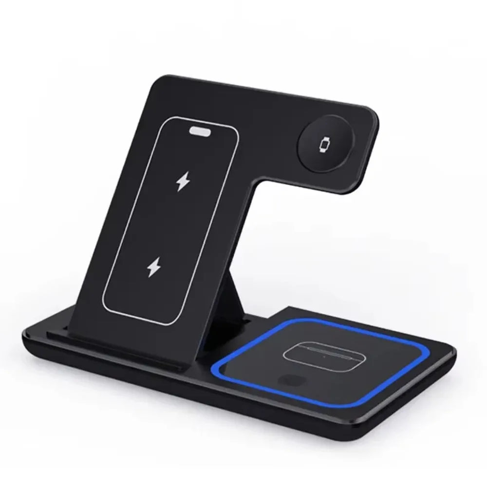 3 in 1 Folding Wireless Charger Stand For iPhone 17 16 15 14 13 12 Pro Max Fast Charging Station For Apple Watch 11-2 SE Airpods