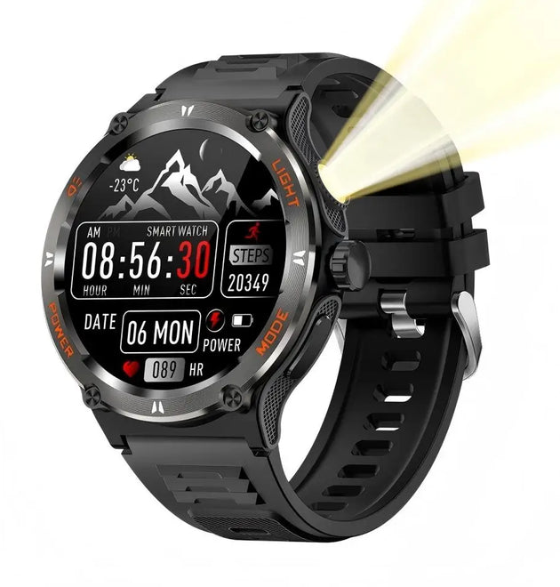KT76 Sports Smartwatch Men With Flashlight 1.53-inch HD Screen BT Calls 3ATM Waterproof Compass Health Monitor