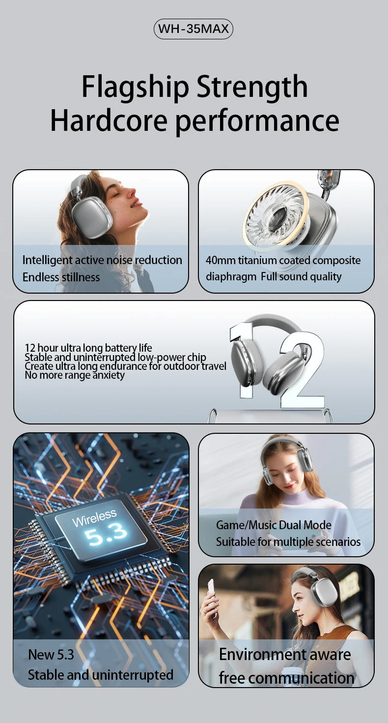 Original 9D Surround Sound Headsets Metal Wireless Bluetooth Headphones
