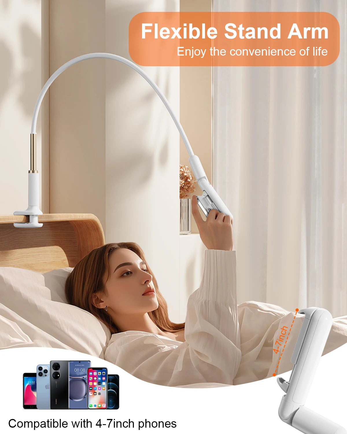 Eary Gooseneck Phone Holder for Bed Cell Phone Mount Clamp Clip Flexible Device