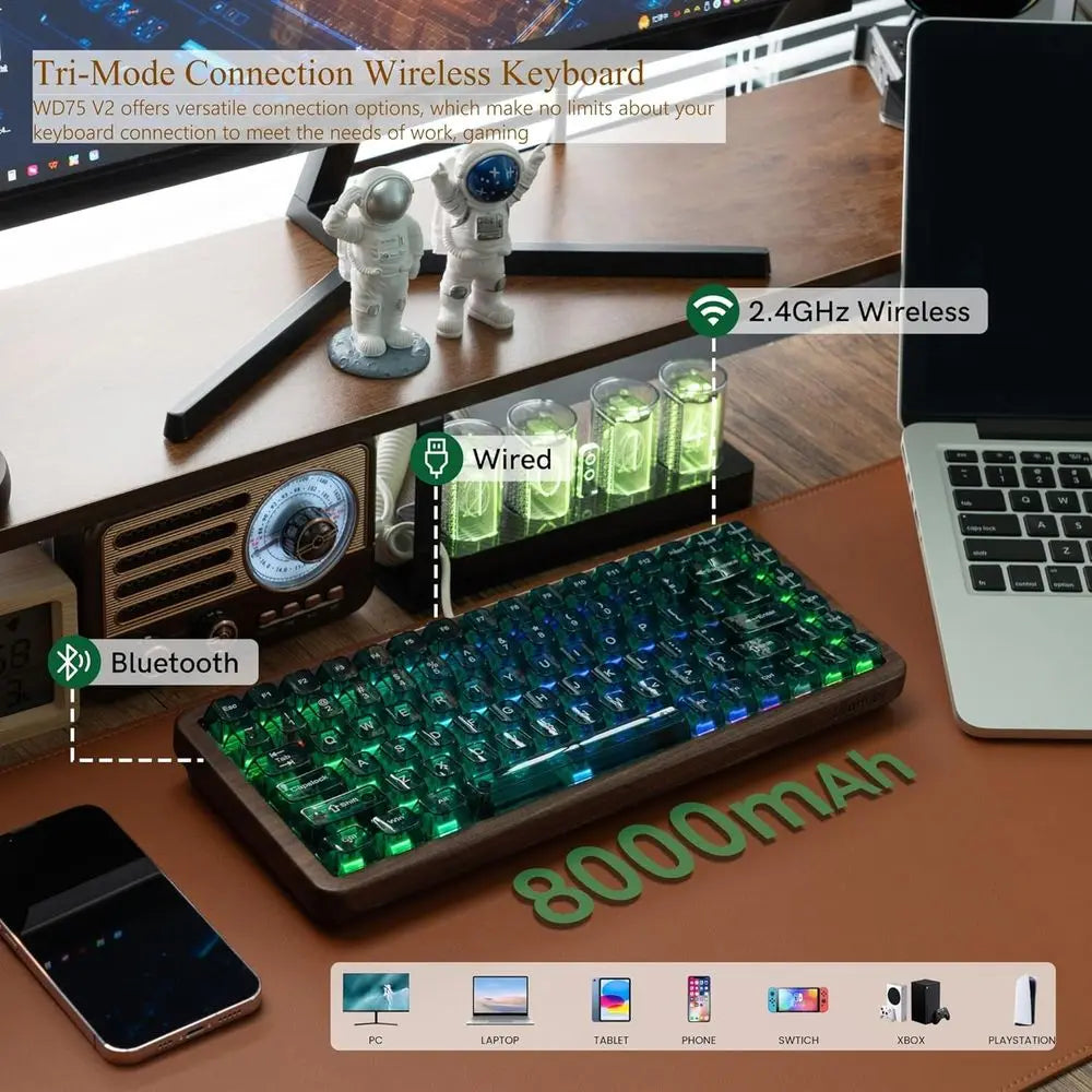 Wireless Mechanical Keyboard with  V2 Wood-Inspired Gaming Keyboard