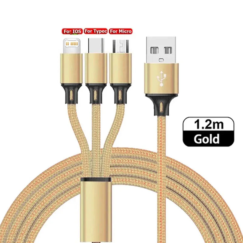 3 In 1 USB Charger Fast Charging Cable Type C Micro LIGHTNING Multi Charger