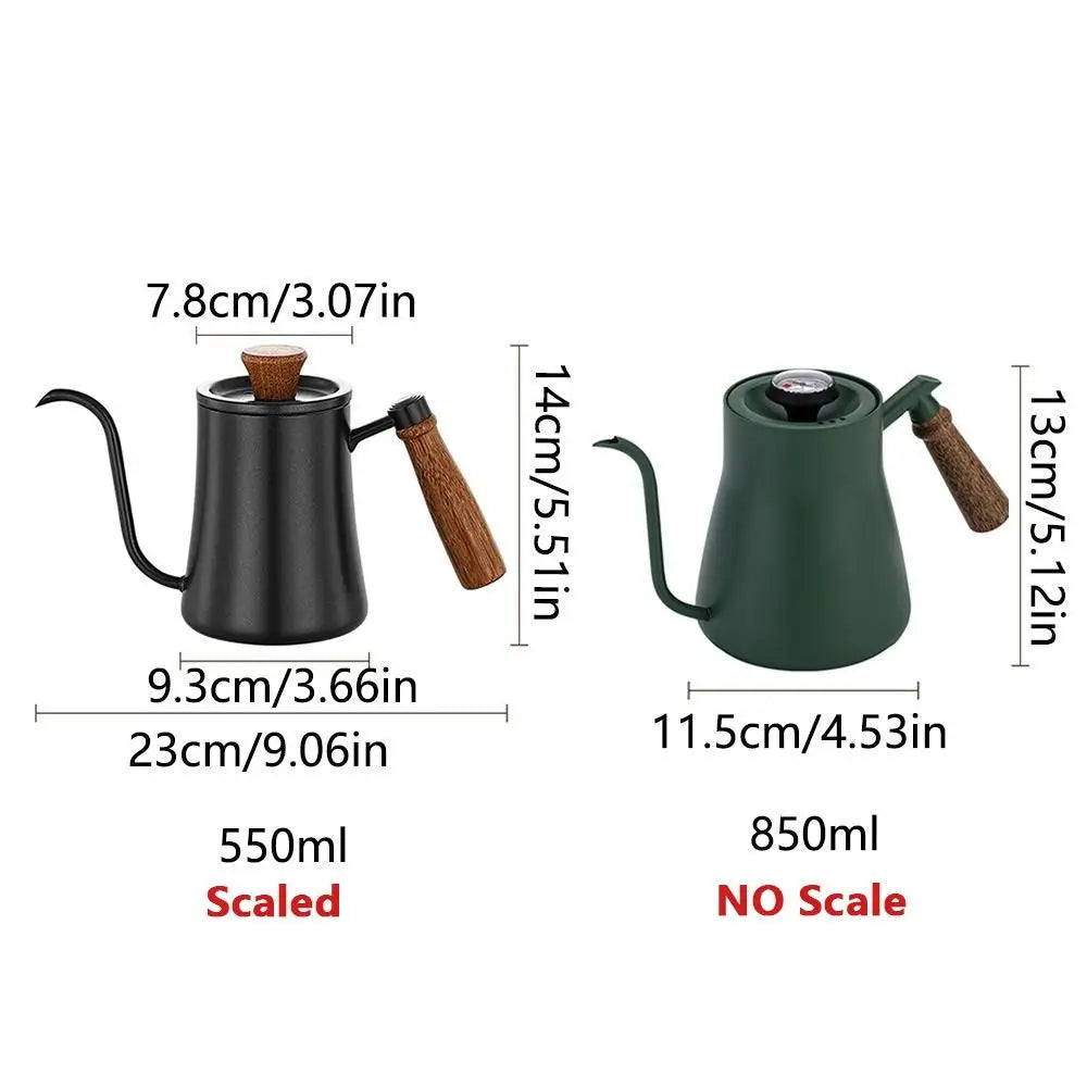 Stainless Steel Goose Neck Coffee Pot Drip Port Wooden Handle Long Narrow Drip Carafe Anti-scald Scale Hand Brewing Kettle