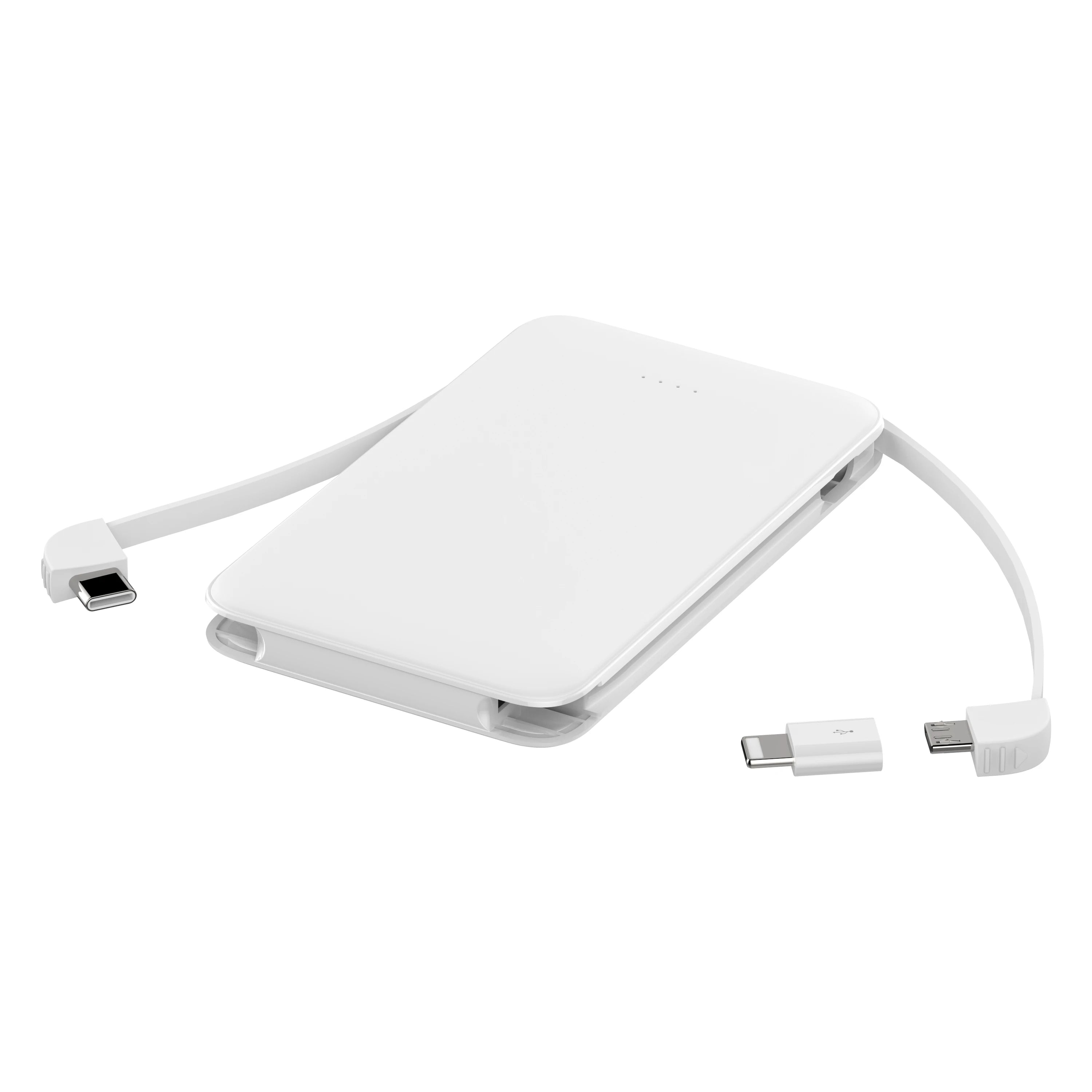 Ultra-thin Power Bank 5000mAh Built-in Cable Phone External Battery Powerbank