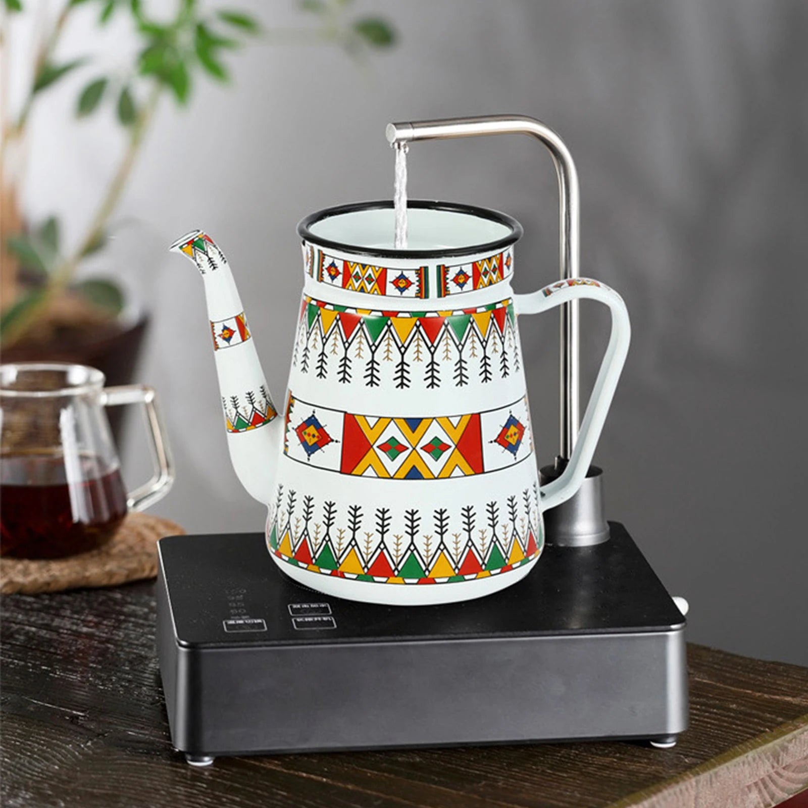 Enamel Coffee Kettle Juice Milk Jug Coffee Pitcher Cold Water Teapot Kettle Lid Wide Mouth for Party Household Office Drinkware