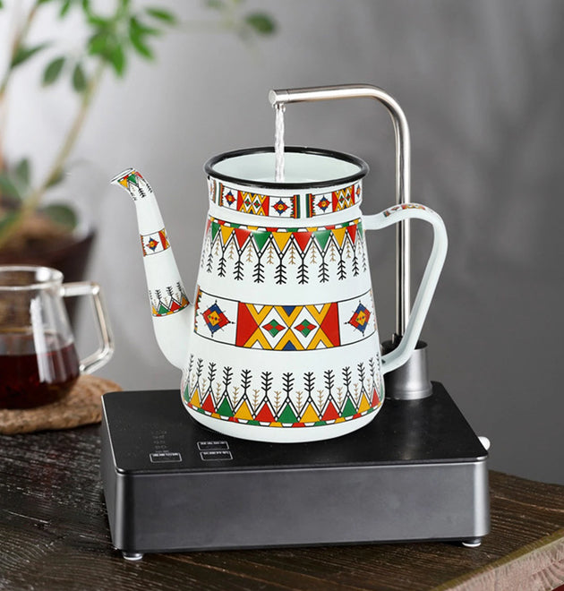 Enamel Coffee Kettle Juice Milk Jug Coffee Pitcher Cold Water Teapot Kettle Lid Wide Mouth for Party Household Office Drinkware
