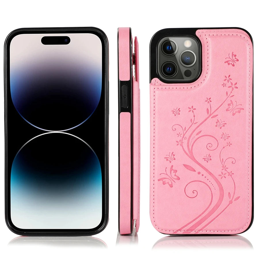 Wallet Butterfly Embossing Slot Magnetic Flip Leather Case For iPhone Plus Cover