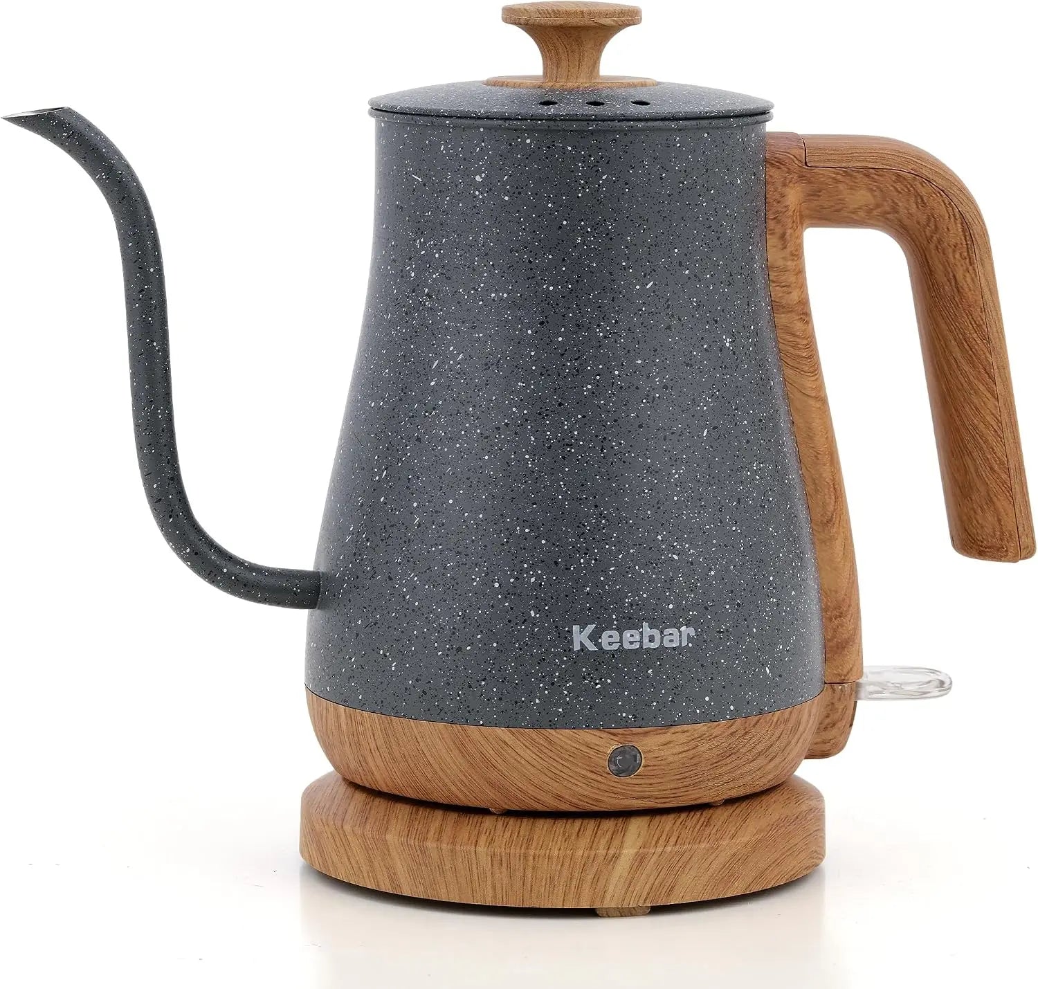 1000W Electric Kettle, 0.8L Stainless Steel, Auto Shut-Off, Gooseneck Pour, Wood-Grain Handle