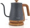 1000W Electric Kettle, 0.8L Stainless Steel, Auto Shut-Off, Gooseneck Pour, Wood-Grain Handle