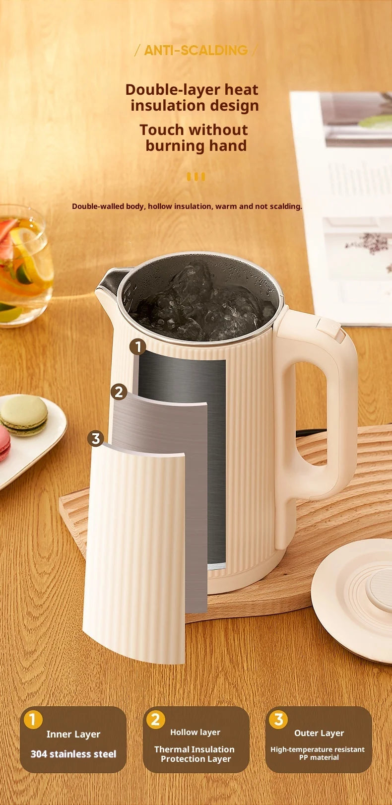 Electric Kettle - Stainless Steel Water Boiler for Home & Dorm Use