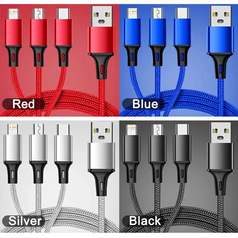 3 In 1 USB Charger Fast Charging Cable Type C Micro LIGHTNING Multi Charger