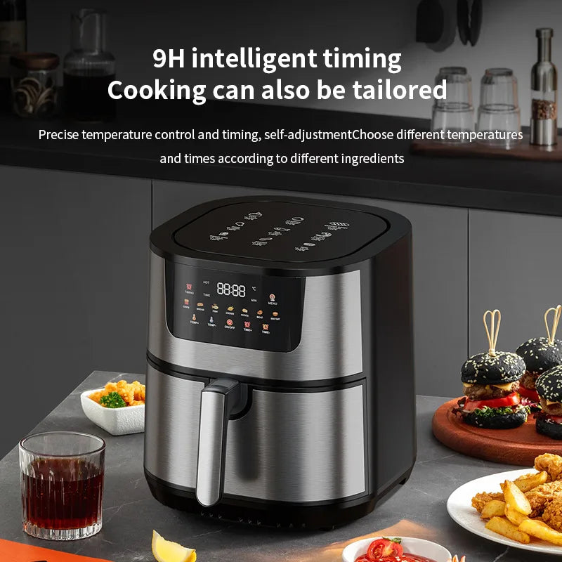 15L Large Capacity Stainless Steel Air Fryer Dual Heating Tubes Detachable Double Baskets Healthy Cooking Roast Bake Grill