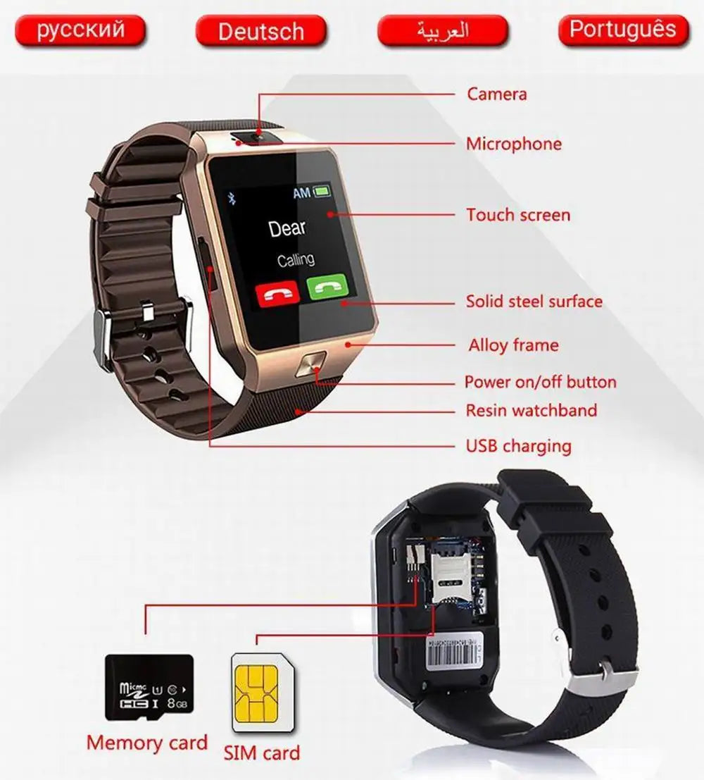 Smart Watch DZ09 Digital Touch Screen Q18 Bracelet Camera Bluetooth WristWatch SIM Card Smart Watch IOS Android Phones Support
