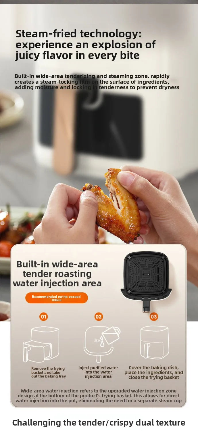 New Electric Air Fryer Smoke- 5.5L Capacity Smart Model Visible Cooking Eco-friendly Non-Stick Coating No Need Turn Over