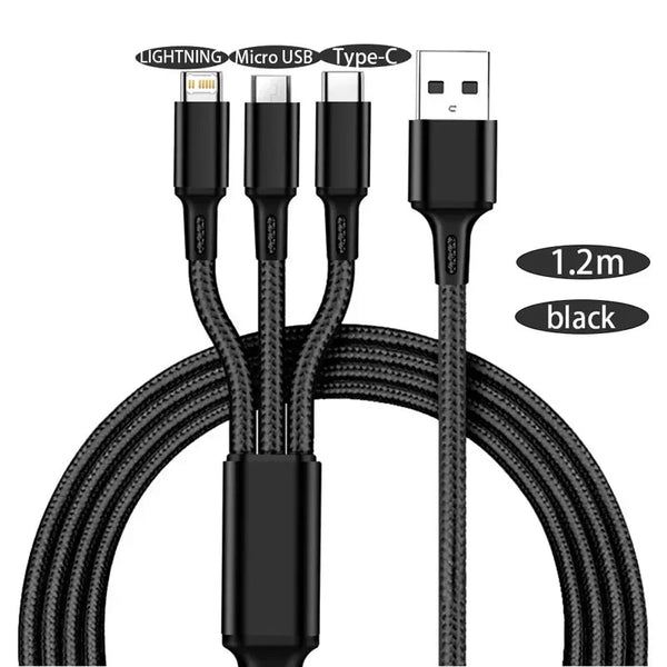 3 In 1 USB Charger Fast Charging Cable Type C Micro LIGHTNING Multi Charger